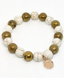 White Howlite & Gold Druzy Beaded Bracelet Set