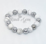 White Howlite & Silver Agate Druzy Stretch Bracelet Set