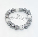 White Howlite & Silver Agate Druzy Stretch Bracelet Set