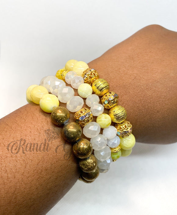 Yellow Quartzite & Gold Plated Stretch Beaded Set