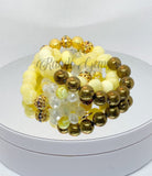 Yellow Quartzite & Gold Plated Stretch Beaded Set