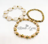 White Howlite, Gold & Champagne Stretch Bracelet Set