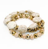 White Howlite, Gold & Champagne Stretch Bracelet Set