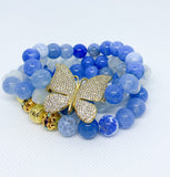 Natural Blue Fire Agate Stone Boho Bracelet Set