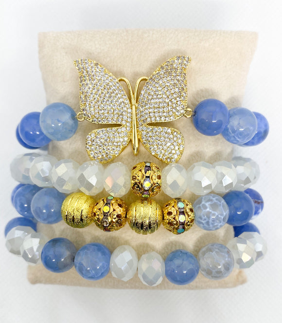 Natural Blue Fire Agate Stone Boho Bracelet Set