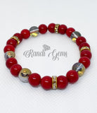 Red Beaded Bracelet Set, Gold Plated CZ Pave Accent