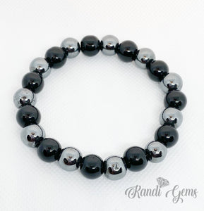 Black and Silver Stretch Beaded Bracelet