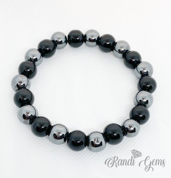 Black and Silver Stretch Beaded Bracelet