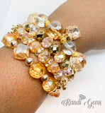 Clear Amber, Pink and Gold Tone 4 piece Bracelet Set w/ Charm