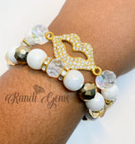 Gold and White Stretch Beaded Stack Bracelet Set