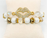 Gold and White Stretch Beaded Stack Bracelet Set
