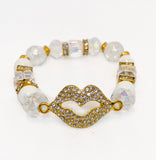 Gold and White Stretch Beaded Stack Bracelet Set