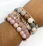 Pink Zebra Jasper Gemstone, Stretch Beaded Bracelet (Pink Set)