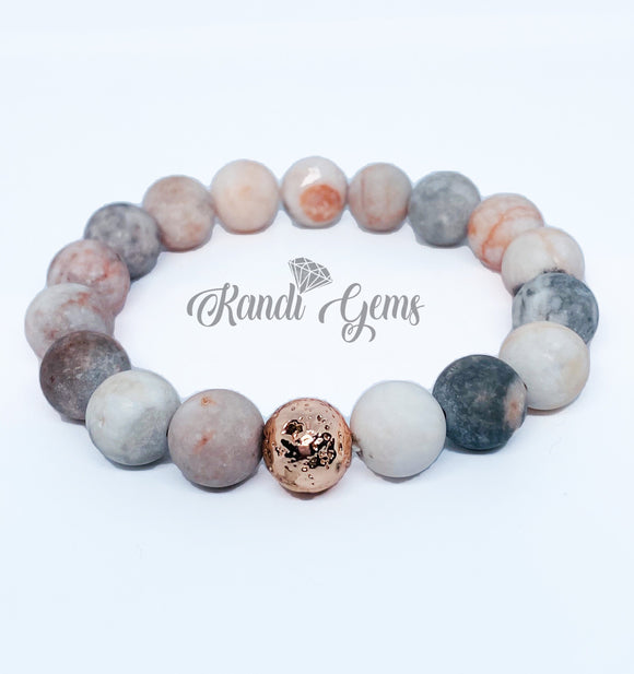 Pink Zebra Jasper Natural Gemstone Stretch Bracelet