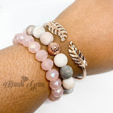 Pink Zebra Jasper Gemstone, Stretch Beaded Bracelet (Pink Set)