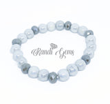 Pink Zebra Jasper Stretch Beaded Bracelet Set (Gray Set)