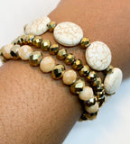 White Howlite, Gold & Champagne Stretch Bracelet Set
