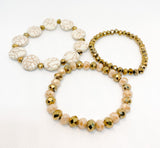 White Howlite, Gold & Champagne Stretch Bracelet Set