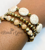 White Howlite, Gold & Champagne Stretch Bracelet Set