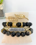 Black and Gold Stack Beaded 4 piece Bracelet Set