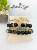 Black and Gold Stack Beaded 4 piece Bracelet Set