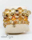 Clear Amber, Pink and Gold Tone 4 piece Bracelet Set w/ Charm