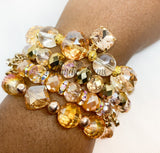 Clear Amber, Pink and Gold Tone 4 piece Bracelet Set w/ Charm