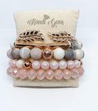 Pink Zebra Jasper Gemstone, Stretch Beaded Bracelet (Pink Set)