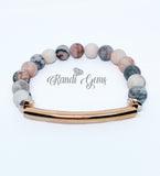 Pink Zebra Jasper Stretch Beaded Bracelet Set (Gray Set)