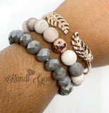 Pink Zebra Jasper Stretch Beaded Bracelet Set (Gray Set)