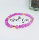 Matte Pink Chalcedony Quartz Beaded Bracelet Set - 4 piece