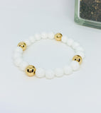 Matte Pink Chalcedony Gemstone Stretch Bead Bracelet Set - 6 Piece