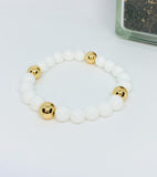 Matte Pink Chalcedony Quartz Beaded Bracelet Set - 4 piece