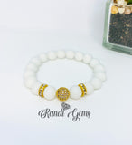Matte Pink Chalcedony Gemstone Stretch Bead Bracelet Set - 6 Piece