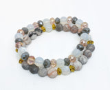 Pink Zebra Jasper Natural Gemstone, Pink and Gray Bracelet Stack