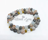Pink Zebra Jasper Natural Gemstone, Pink and Gray Bracelet Stack