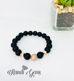 Red Mauve and Black Beaded Stack Stretch Bracelet Set