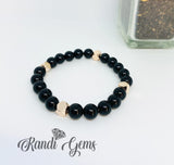 Red Mauve and Black Beaded Stack Stretch Bracelet Set