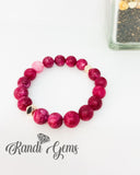 Red Mauve and Black Beaded Stack Stretch Bracelet Set
