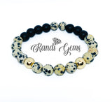 Natural Dalmation Jasper Stone Stretch Beaded Bracelet Set, Red, Black and Gold Plated