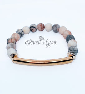 Pink Zebra Jasper Natural Gemstone Stretch Bracelet