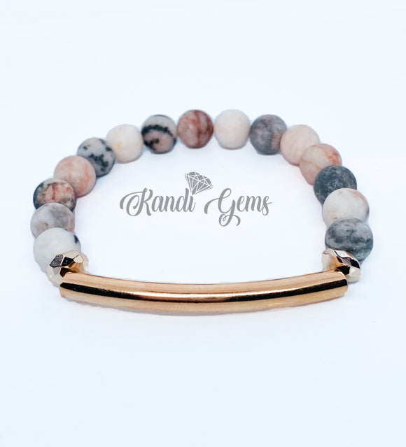 Pink Zebra Jasper Natural Gemstone Stretch Bracelet