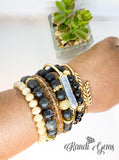 Black & Gold Jasper 7 piece Stretch Bracelet Set