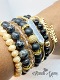 Black & Gold Jasper 7 piece Stretch Bracelet Set
