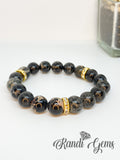 Black & Gold Jasper 7 piece Stretch Bracelet Set