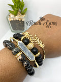 Black and Gold Stack Beaded 4 piece Bracelet Set
