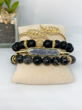 Black and Gold Stack Beaded 4 piece Bracelet Set