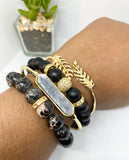 Black and Gold Stack Beaded 4 piece Bracelet Set