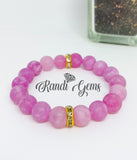 Matte Pink Chalcedony Gemstone Stretch Bead Bracelet Set - 6 Piece