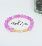 Matte Pink Chalcedony Quartz Beaded Bracelet Set - 4 piece